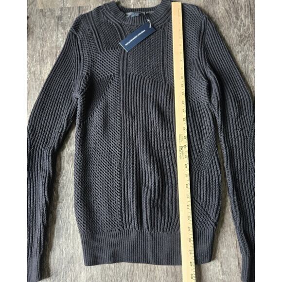 NWT French Connection Mens M Black Sweater Transfer Rib Crewneck Jumper Long - Picture 8 of 15